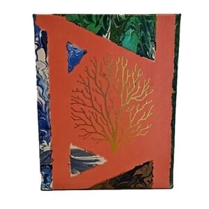 Hand Crafted 7x9 Fluid Art on Upcycled Canvas Unique salmon background Handmade